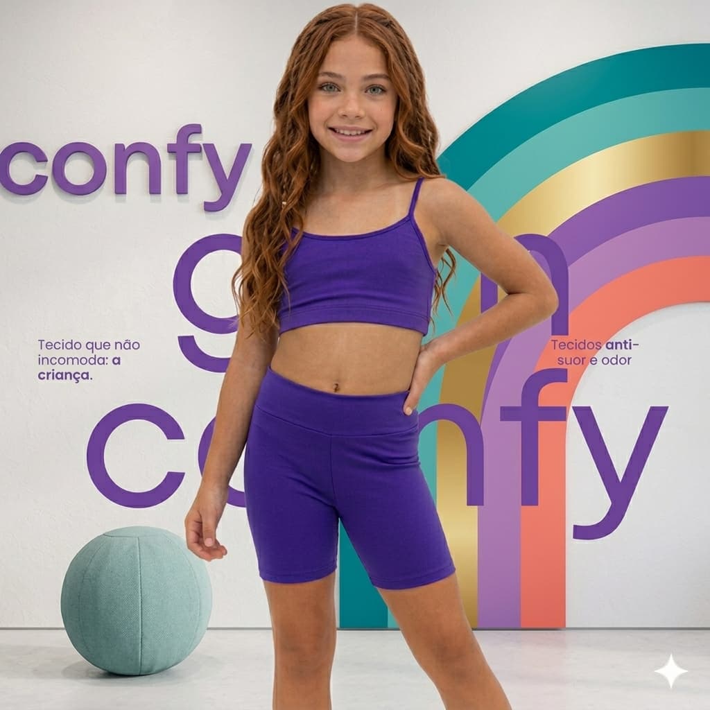 Conjunto Infantil Feminino Academia Suplex (Short + Top Fitness) Menina Treino do 4 ao 16
