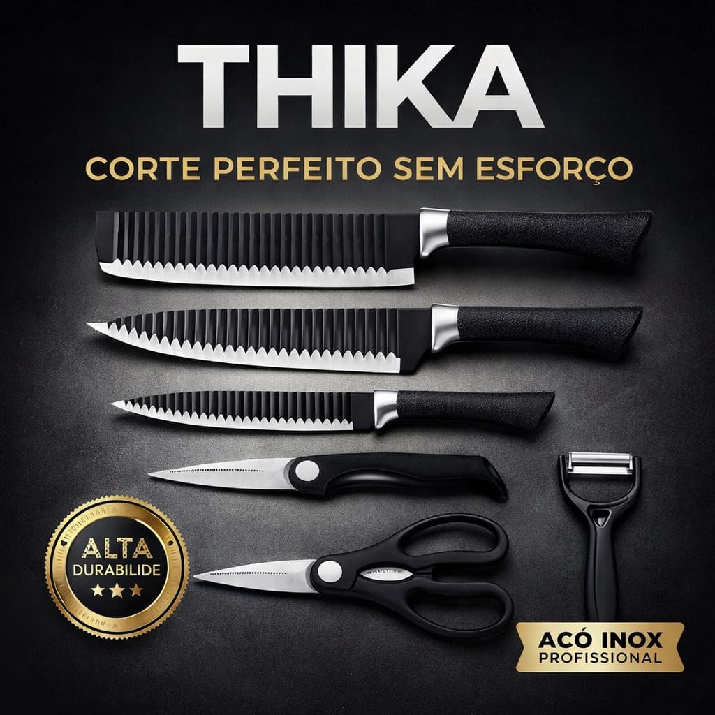 Conjunto Facas Cozinha Inox Cabo Ergonômico 6 Peças Alta Durabilidade Cortes Precisos