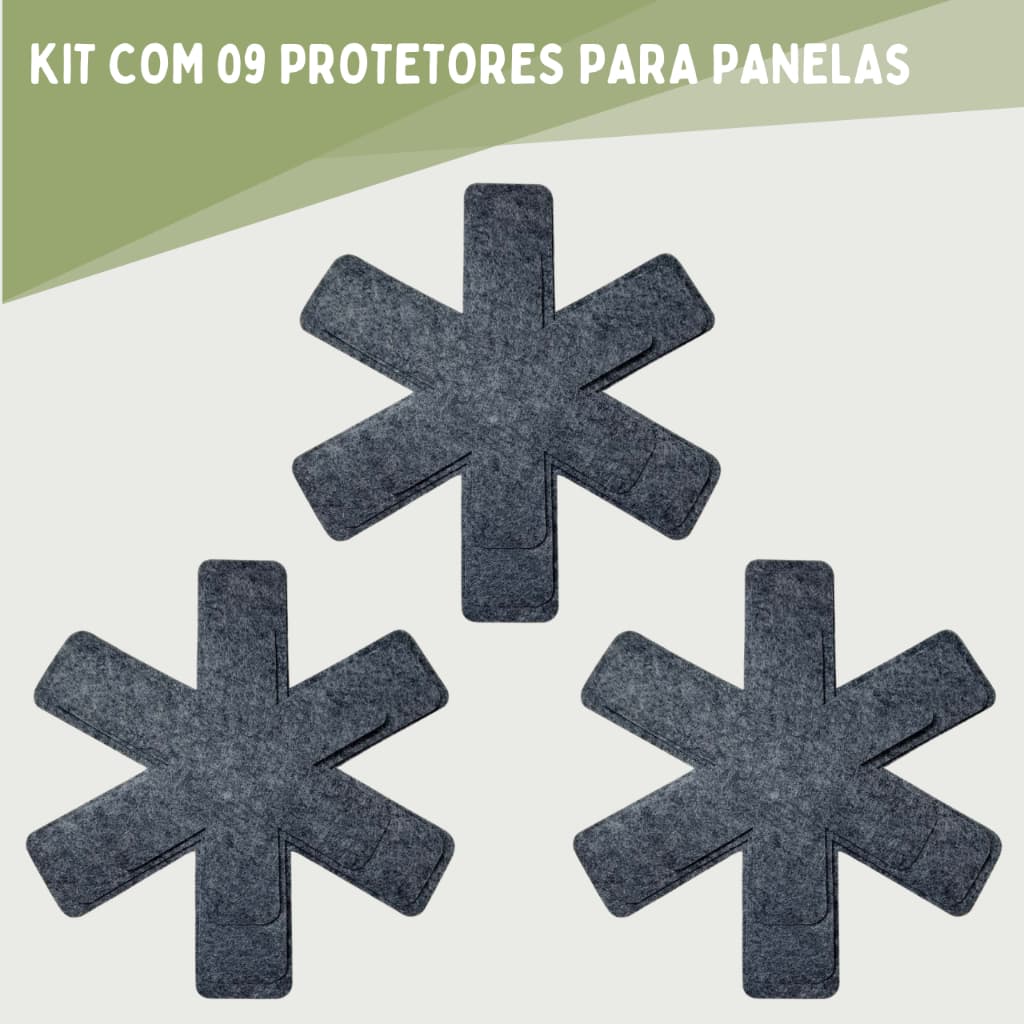 Kit com 9 Protetores de Panelas e Frigideiras Separador Anti-Risco Feltro Grafite ou Cinza Claro