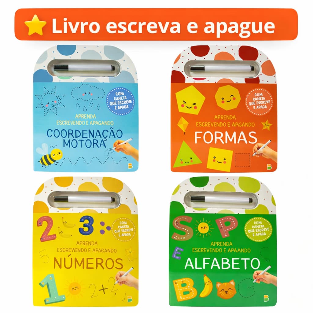 Livro Aprenda Escrevendo e Apagando | Escreva e apague | 4 Titulos diferentes