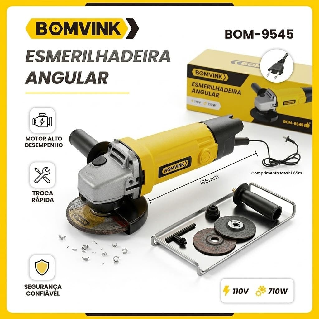 Esmirilhadeira Angular Bomvink Bom-9545 710w 127v Amarela