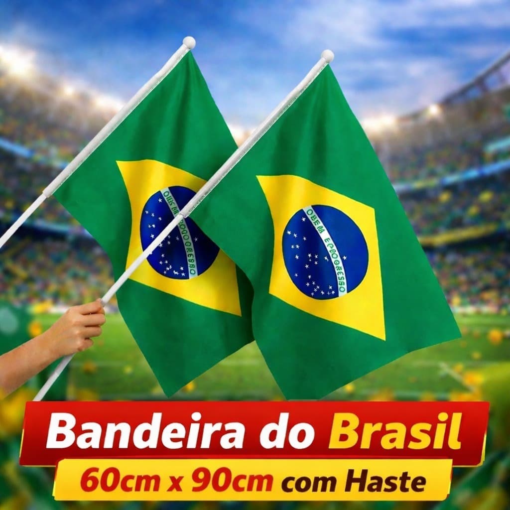 Bandeira do Brasil 60x90cm Grande com Haste | Copa do Mundo, Neymar, Eventos e Decoração Hexa