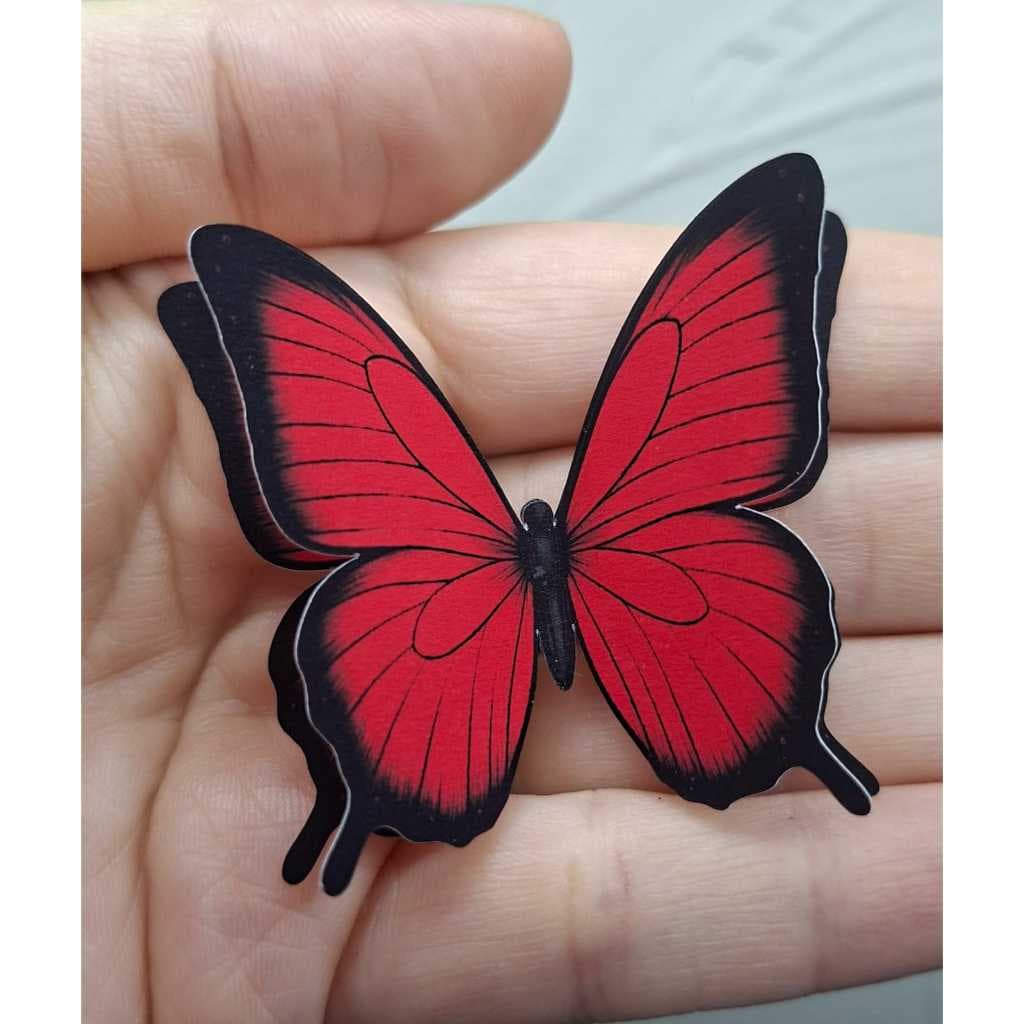 Apliques Borboletas 3D Vermelhas impressas 5x5 para Topo de bolo Festas Jardim das Borboletas e lembrancinhas