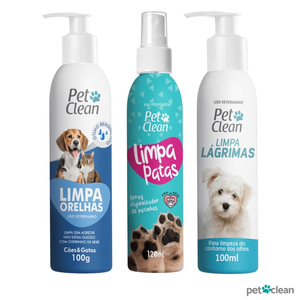 kit Banho Pet Clean - Limpa Patas Limpa Ouvidos Limpa Lágrimas Cachorro Cães Filhotes