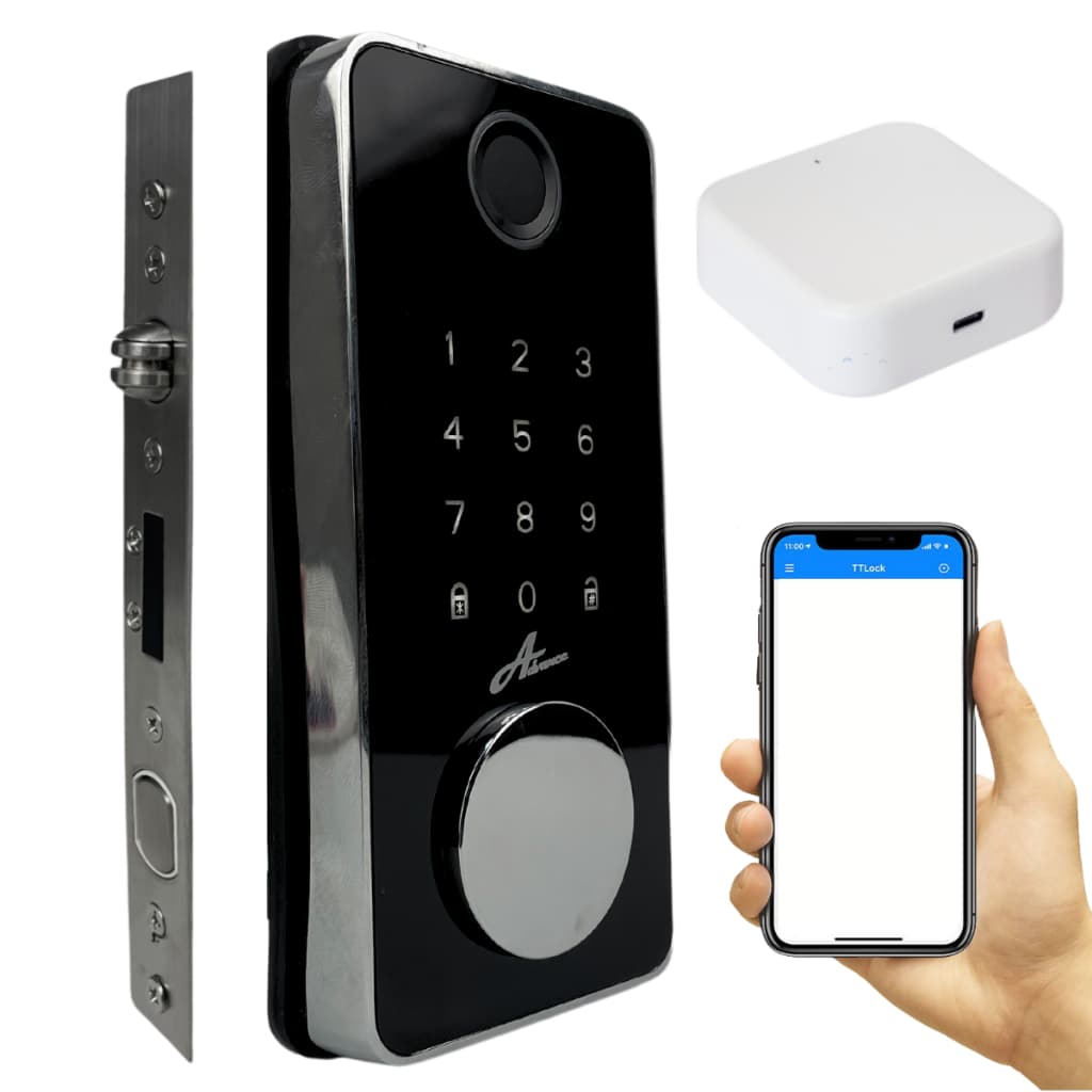 Fechadura Digital Milre 8600 Preta Biométrica Senha Cartão App Bluetooth + Hub WiFi