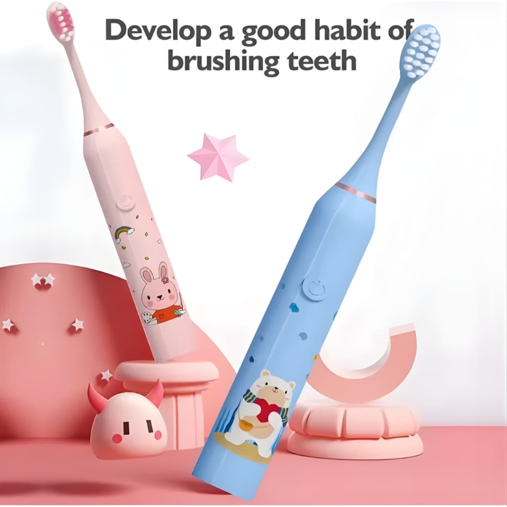 Escova De Dentes Elétrica Infantil Com Timer À Prova D’água IPX7 Recarregável USB Bivolt