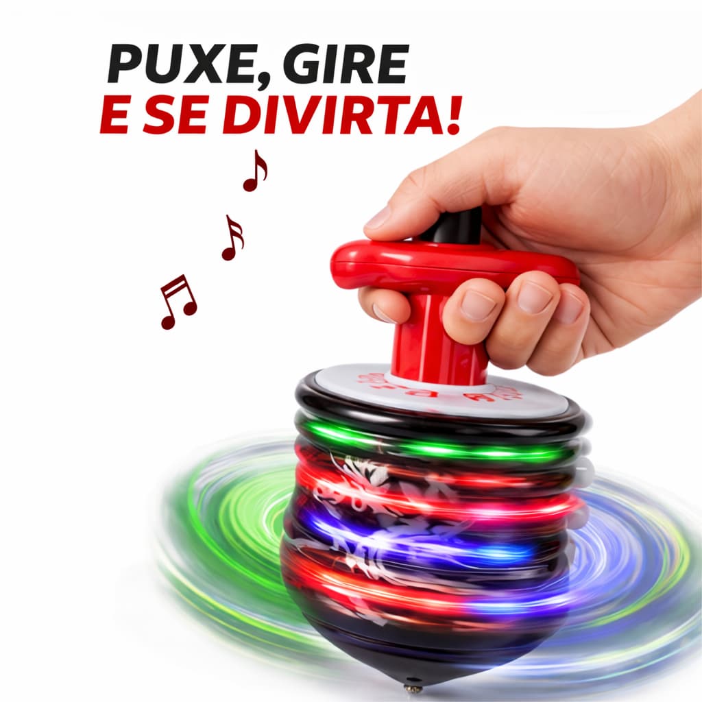Pião Musical Luminoso Infantil com Lançador Automático brinquedos de menino