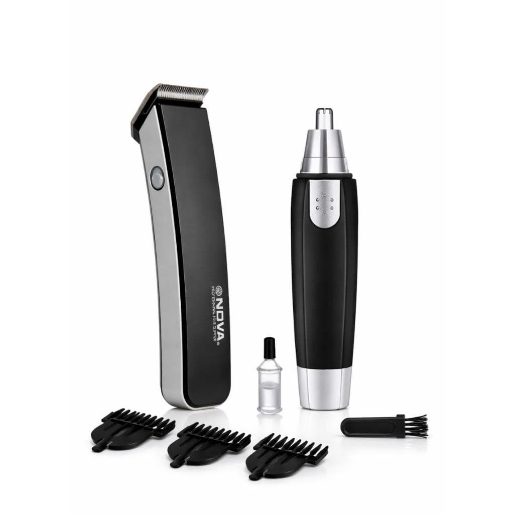 Kit Aparador Pelos Masculino Barba Cabelo Nariz Nova NS216 Bivolt Sem Fio + Aparador Nariz Portátil