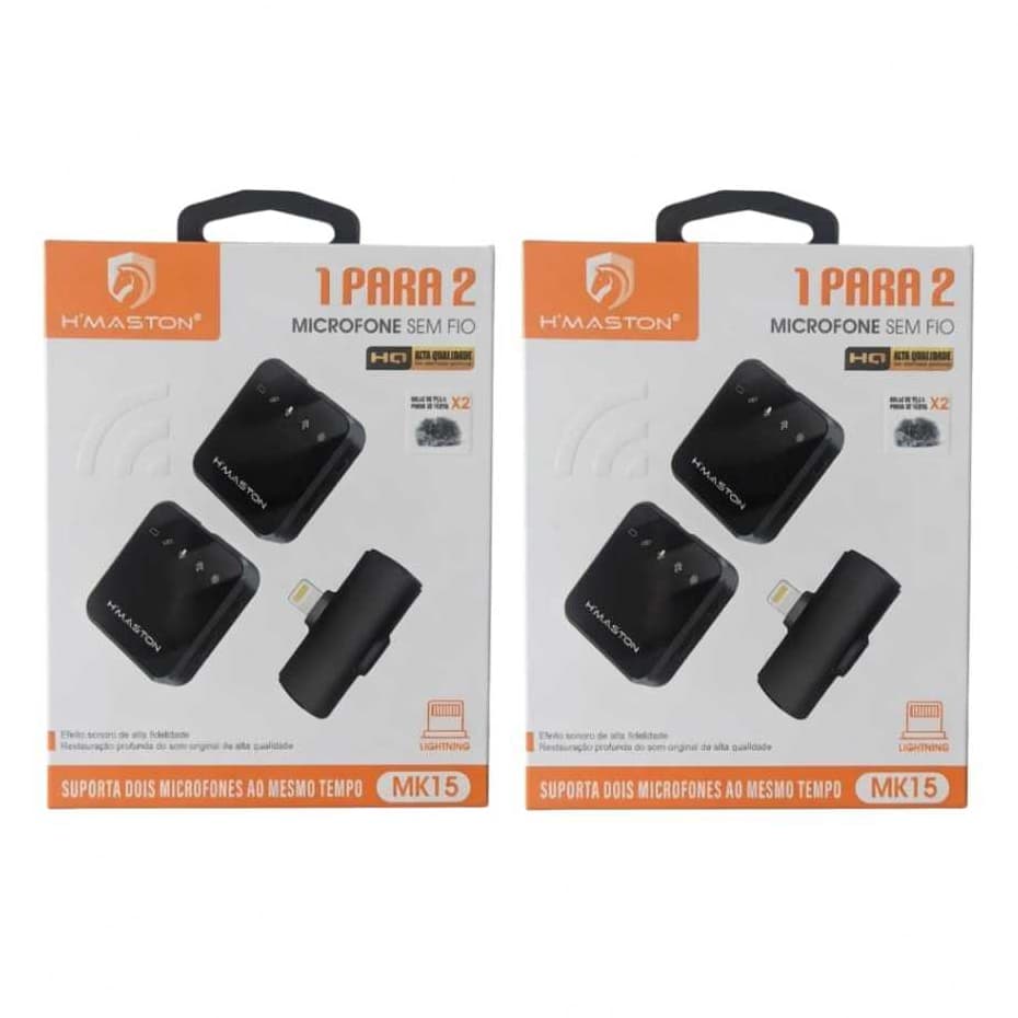 Microfone Lapela Sem Fio Duplo H'MASTON MK15 iPhone - Barato e Profissional com 10h de Bateria
