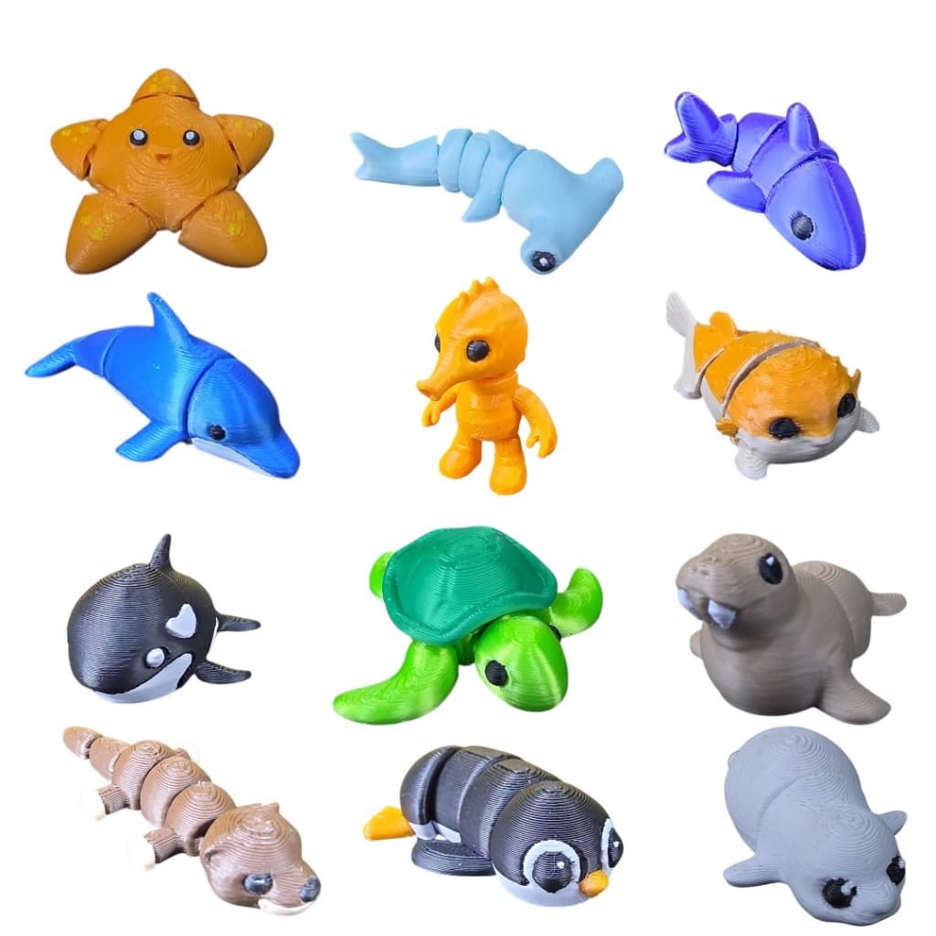 Kit 12 Mini Animais Flexpop MAR ENCANTADO Boneco Minianimais Presente Lembrancinha