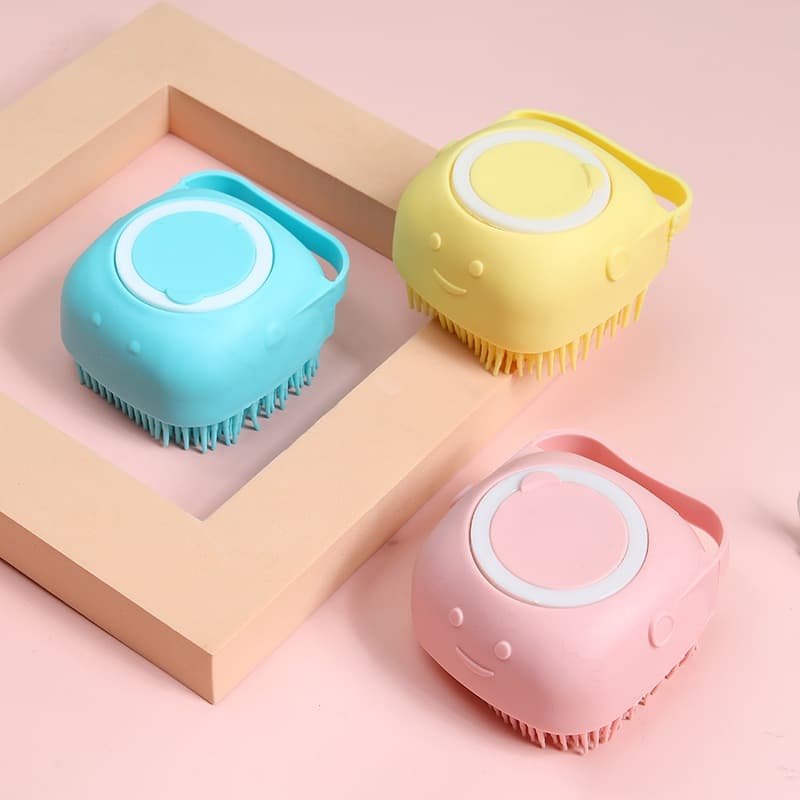 Esponja De Silicone Para Banho Com Dispenser Shampoo / Sabonete Escova Crianças Adultos e Pets