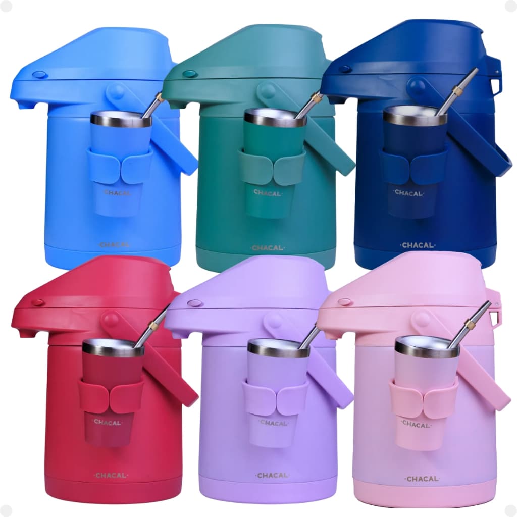 Kit Terere Completo Chacal 3x1 Garrafa Térmica 2,5l Copo 200ml Bomba Suporte de Copo Coloridos