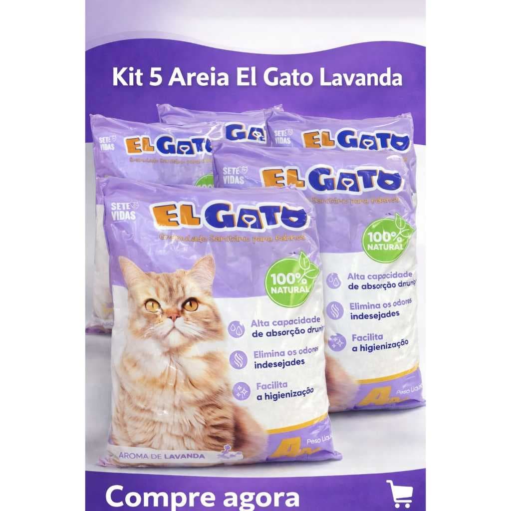 Kit 5 Areia Higiênica El Gato Lavanda 4kg – Alta Absorção