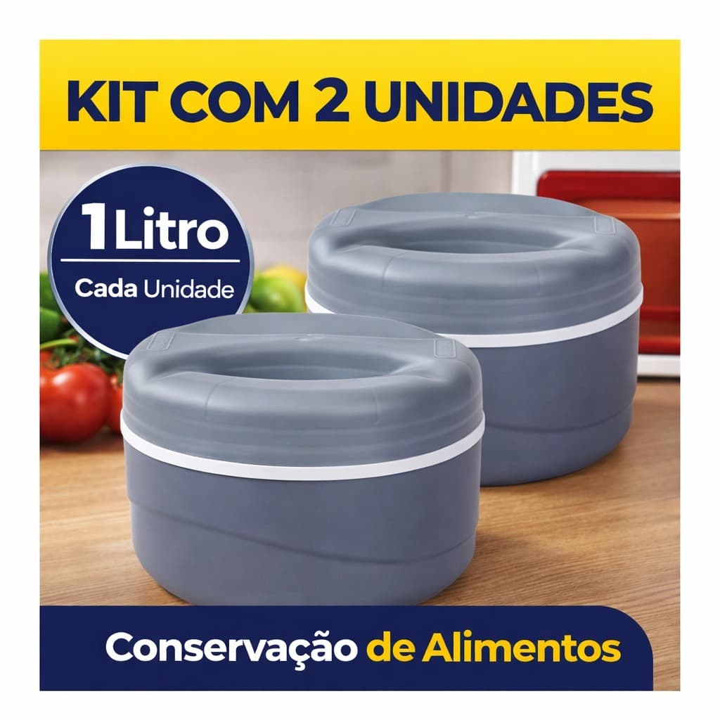 2 Unidades Marmita 1L Cinza Tampa Rosqueável – Praticidade no Dia a Dia