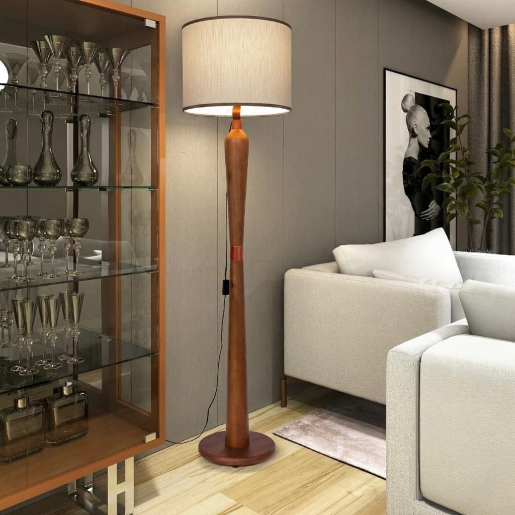 Luminária De Chão Abajur Grande Luxuoso Estrutura Madeira Maciça Reforçada Bivolt Master