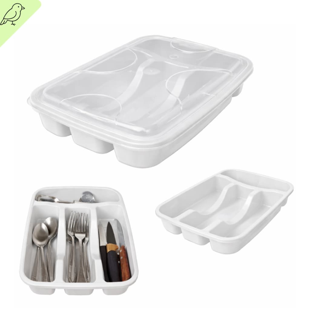 Organizador Porta Talheres Branco 4 Divisorias Para Mesa Posta Cozinha Resistente Pratico