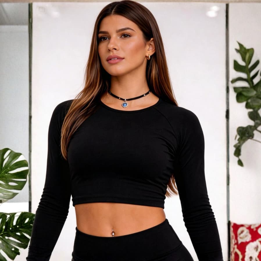 Conjunto Fitness Feminino Suplex Academia  Cropped Manga Longa + Top + shorts com Bolso Zero Transparência