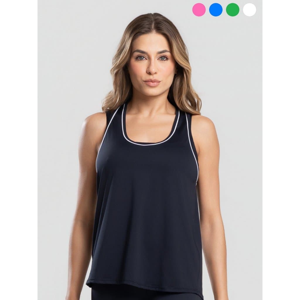 Regata Feminina Tecido Dry de Poliamida Com Vivo Branco Massam Fitness