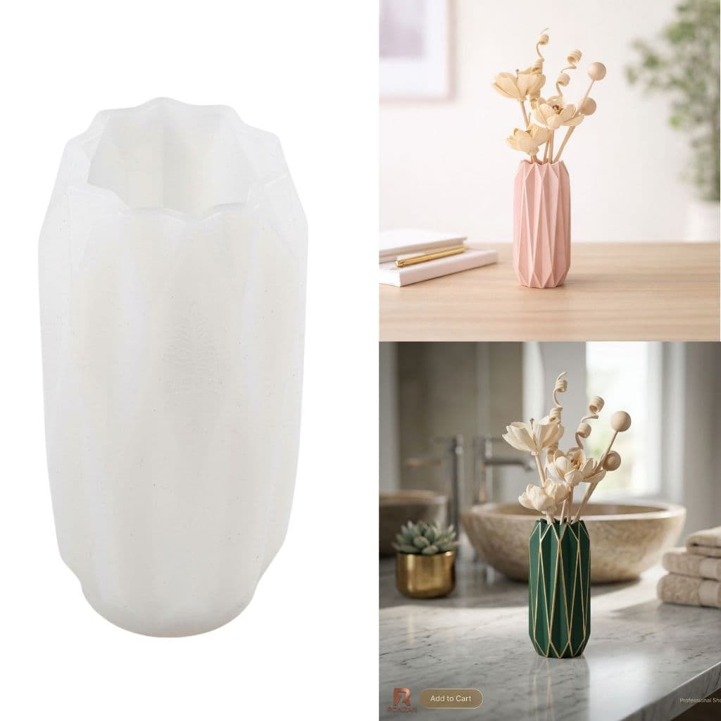 Molde Silicone Vaso Facetado P/ Cimento Gesso E Resina 10cm