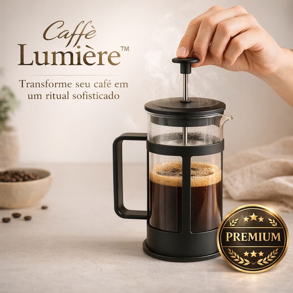 Cafeteira Francesa 300ml Caffè Lumière™ Prensa Francesa Café Artesanal Premium Vidro Resistente