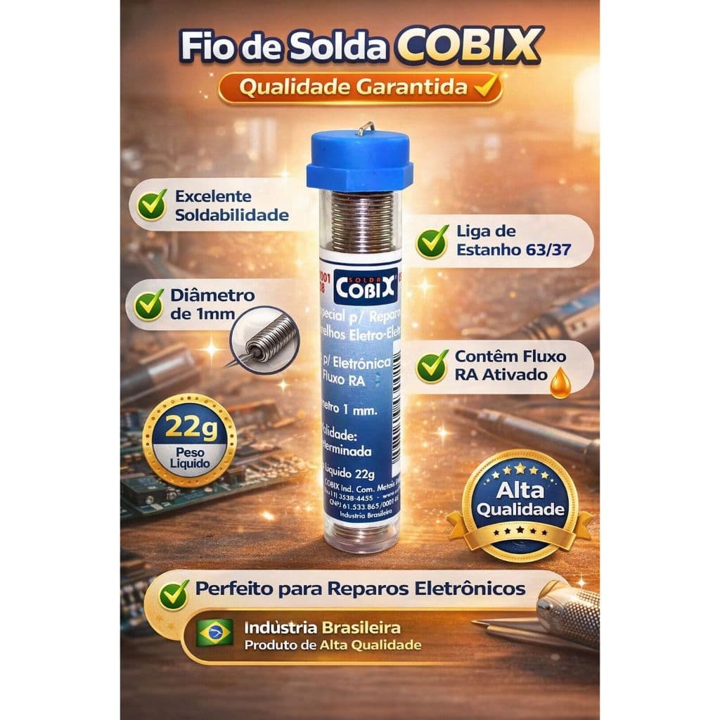 Solda Estanho em Fio Cobix 22g 63x37 1mm Tubinho 6 Metros 1871