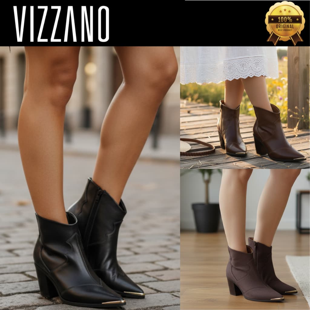 Bota Feminina Vizzano Country Cano Curto Salto Bloco Médio Bico Fino Confortável e Moderna 3113100 Original