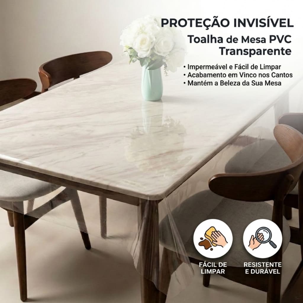 Toalha de Mesa PVC Transparente Impermeável 0,10 mm Resistente Proteção