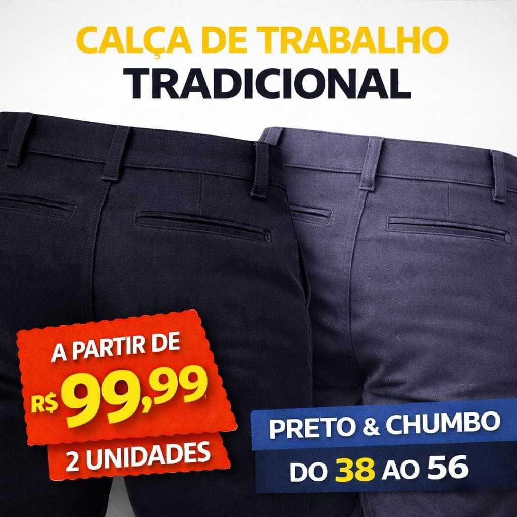 Kit 2 Calça Sarja Masculina Tradicional Corte Reto Plus Size Resistente Tecido Premium Calça Jeans Bolso Faca Social