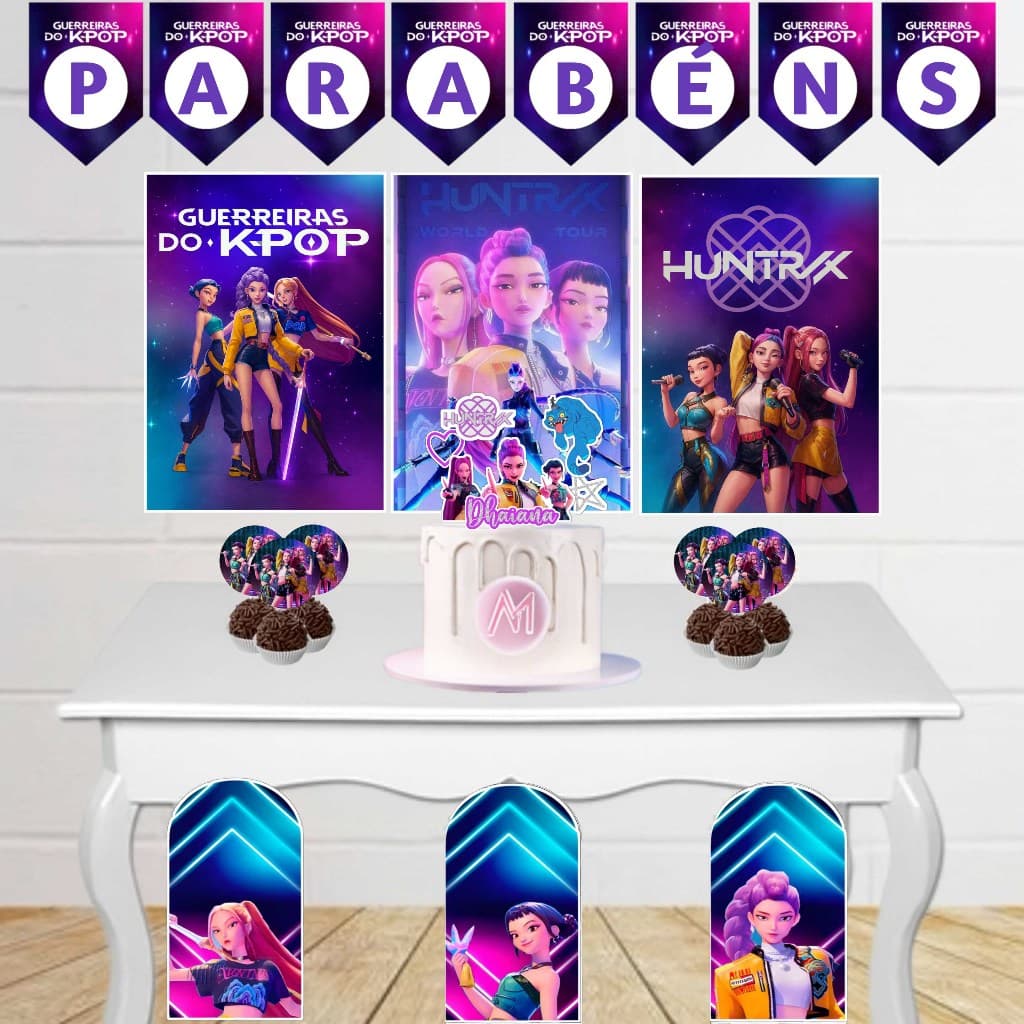 Kit Festa Infantil Guerreiras Kpop Fácil Decoração Com Painel Display Toppers Topo de Bolo 1 bolinho