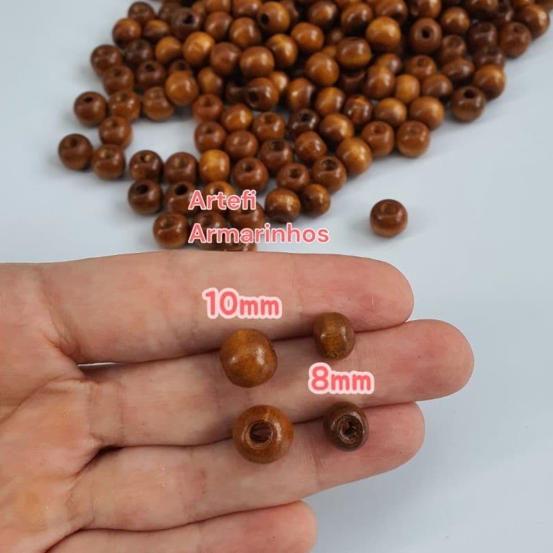 Bolinha de Madeira 10mm 110 unidades Liso com verniz Terço Japamala e artesanato