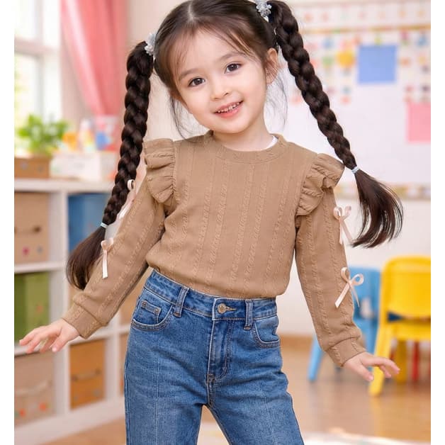 Blusa  infantil  Manga Longa com babado laçinhos moda blogueira meninas INVERNO