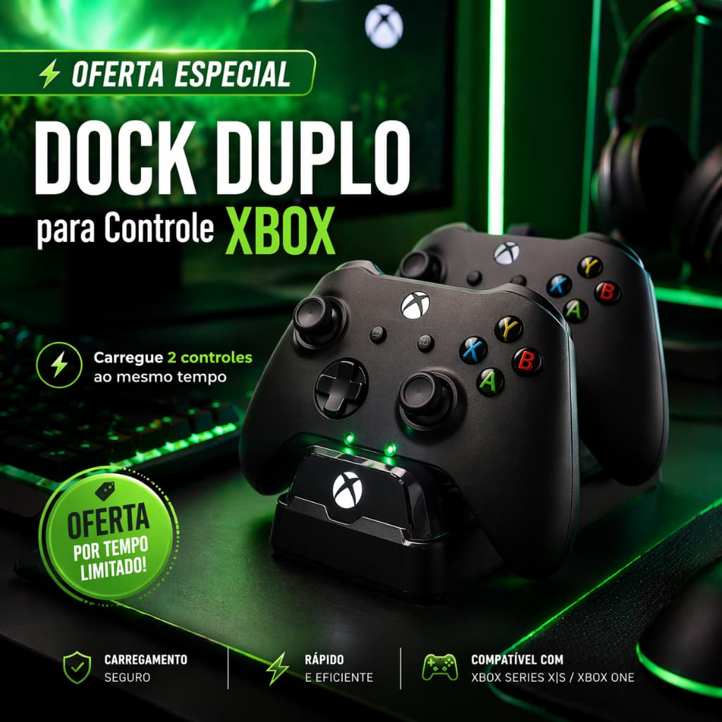 Carregador Base Controle Xbox One Dual P Charging Dock Station 2 Baterias de 300mAh Recarregável.