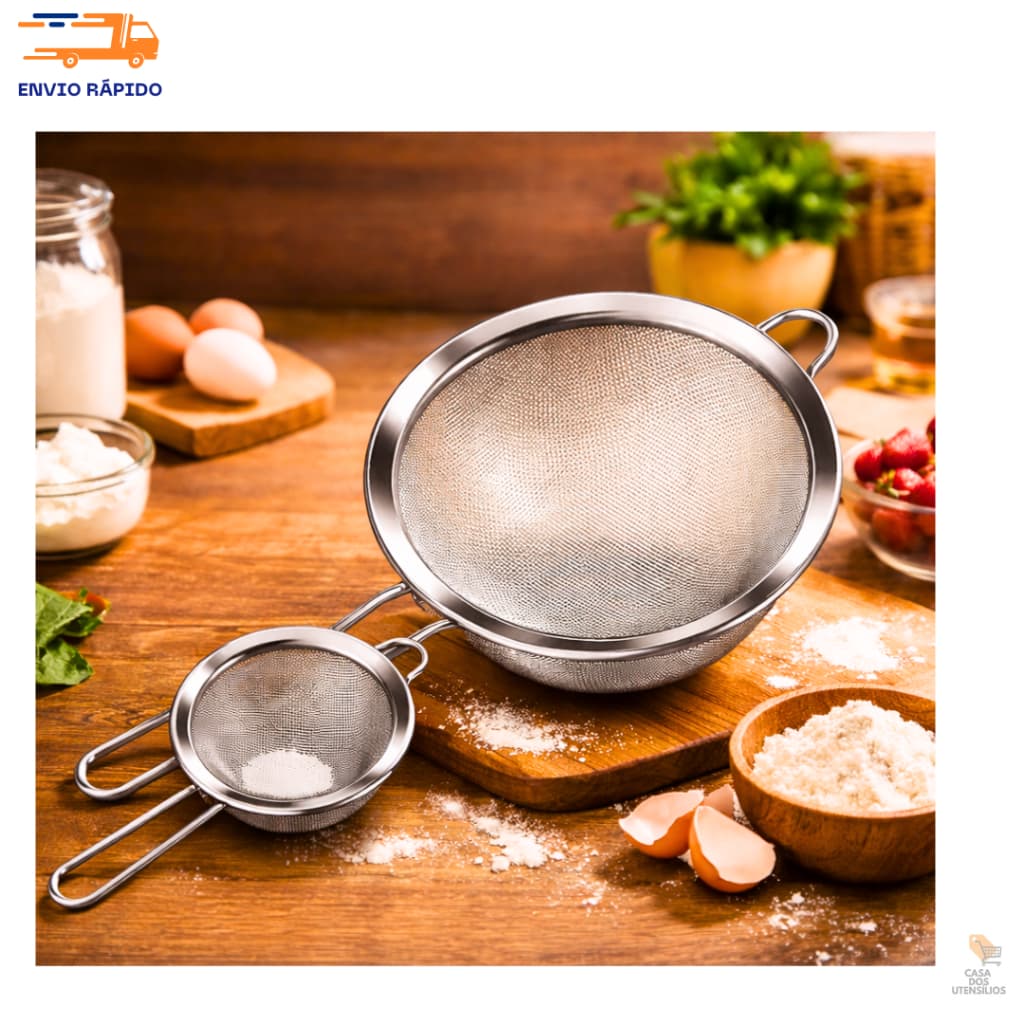 Kit 2 Peneira Aço Inox Para Cozinha Coador 8 cm 16 cm
