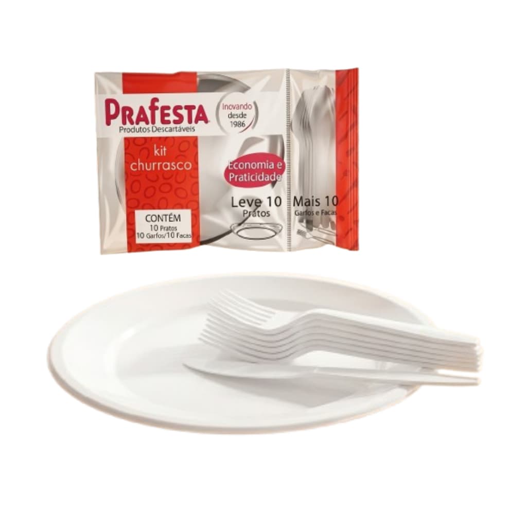 Kit Churrasco Plástico Com 20 Pratos, GARFOS E FACAS Reforçados Resistente Buffet Festas  Prafesta