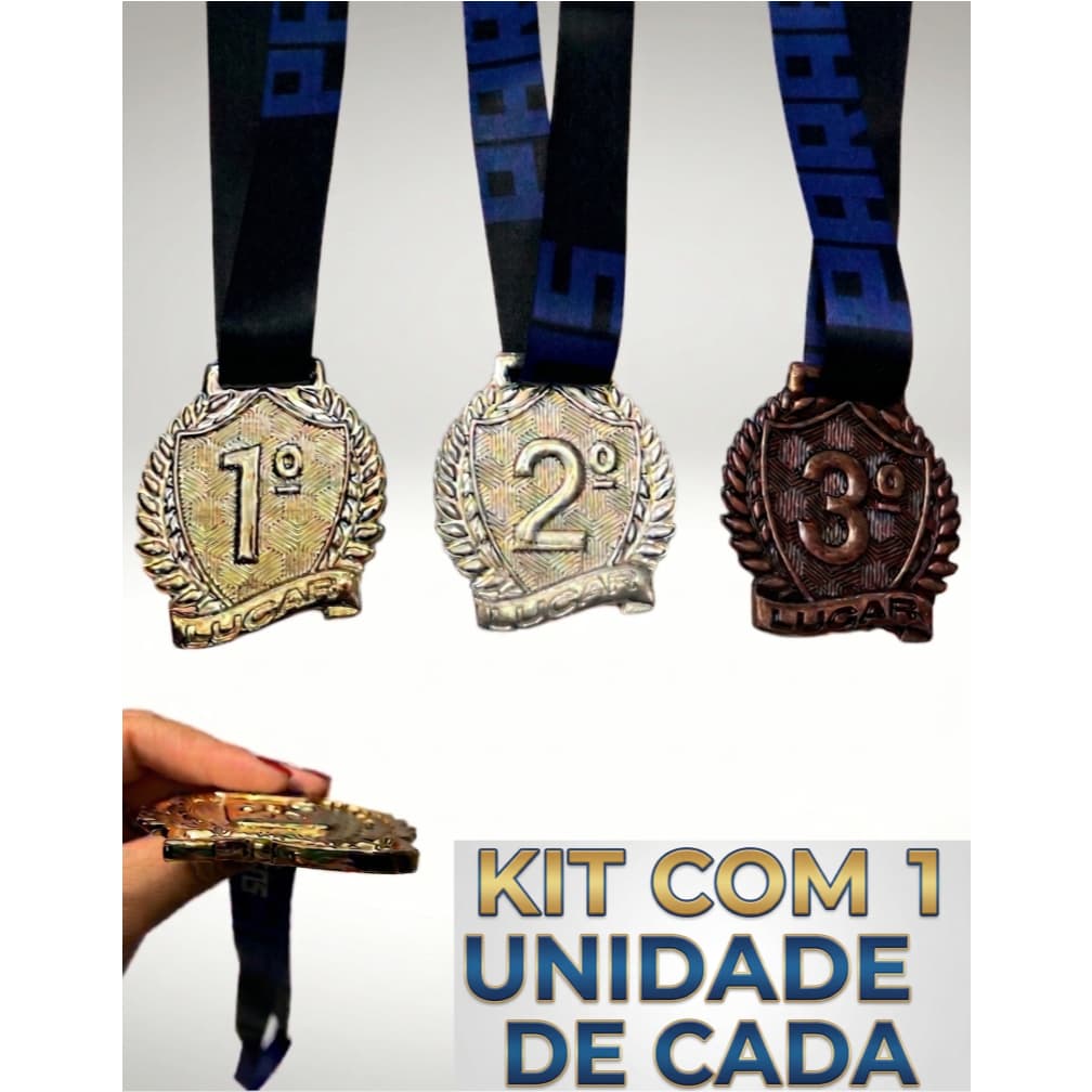 Medalhas De Pódio 1o 2o 3o Lugar Em Metal Com Fita Premium