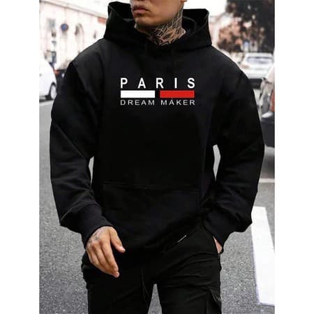 POLAR BEAR Moletom Canguru Com Capuz Casual Confortavel Ideal Para O Inverno Estampado Paris