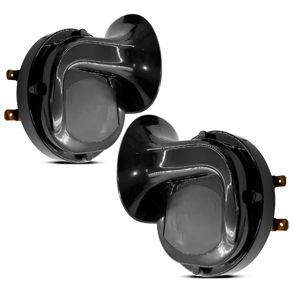 Par Buzina Caracol Dupla Universal 12v Com Suporte Grave Agudo Carro Moto Ônibus Caminhão