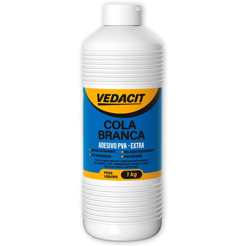 Cola Branca Extra Forte PVA Com Alta Adesão Marcenaria Escolar Artesanato Universal Premium 1Kg Vedacit