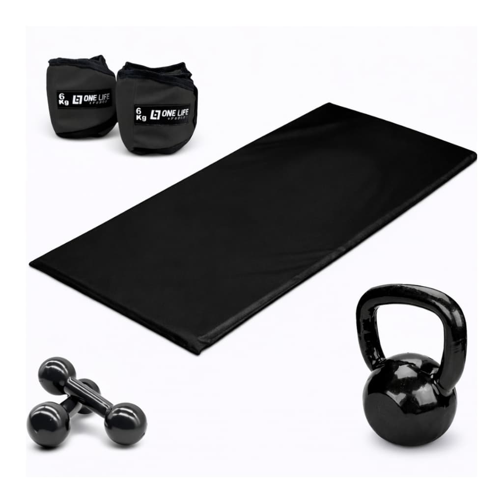 Kit Treino Colchonete + Caneleira 6kg + Halter 4kg + Kettlebell 8kg One Life Sports® | Funcional
