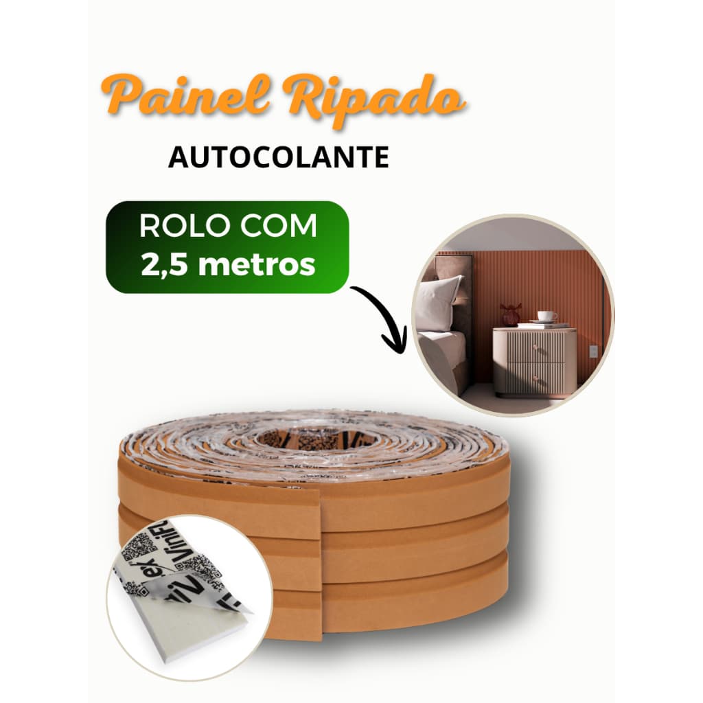 Painel Ripado Autocolante 2,5m  Adesivo de Parede Decorativo Para Quarto Sala Escritório Luxo