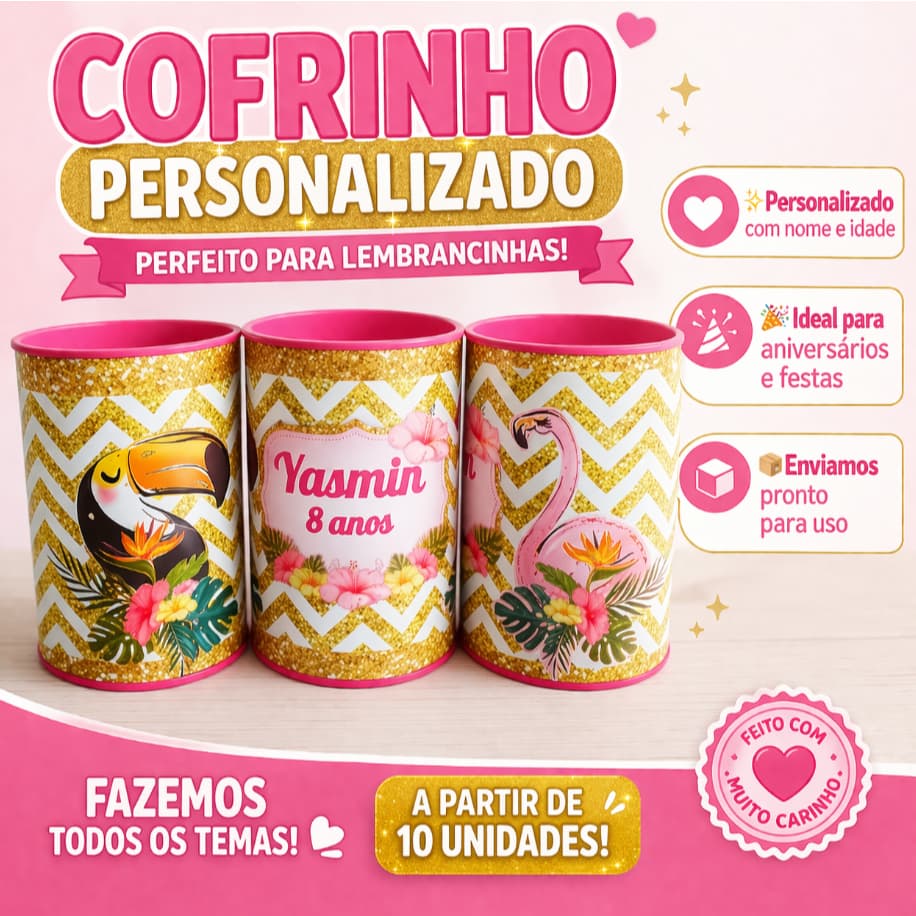 Cofrinho Personalizado Lembrancinha Infantil | Kit 10 20 30 40 Unidades | Tema Livre Aniversário