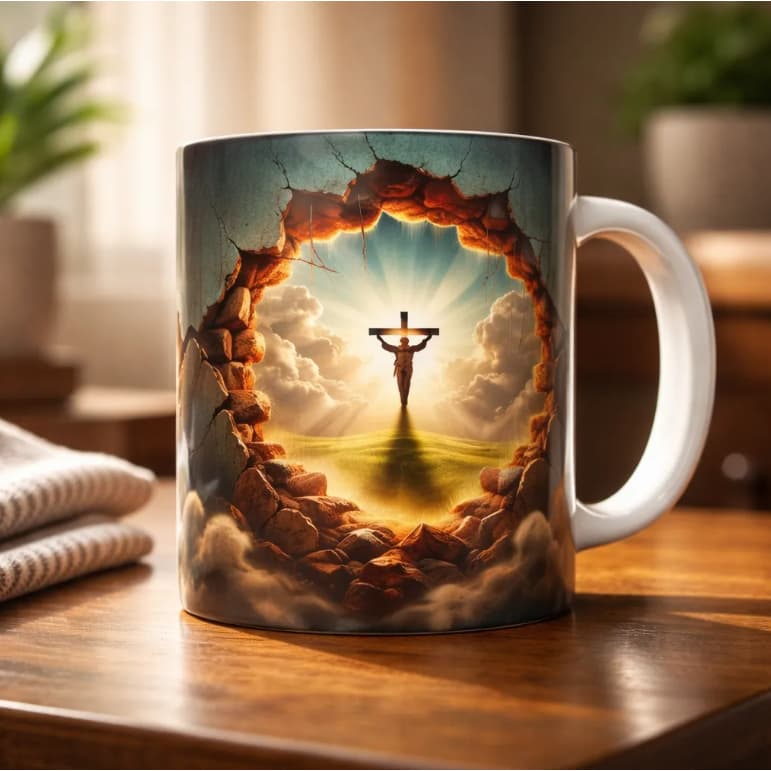Caneca 3D Porcelana Evangélica Cristo Deus Fé Jesus Presente Gospel