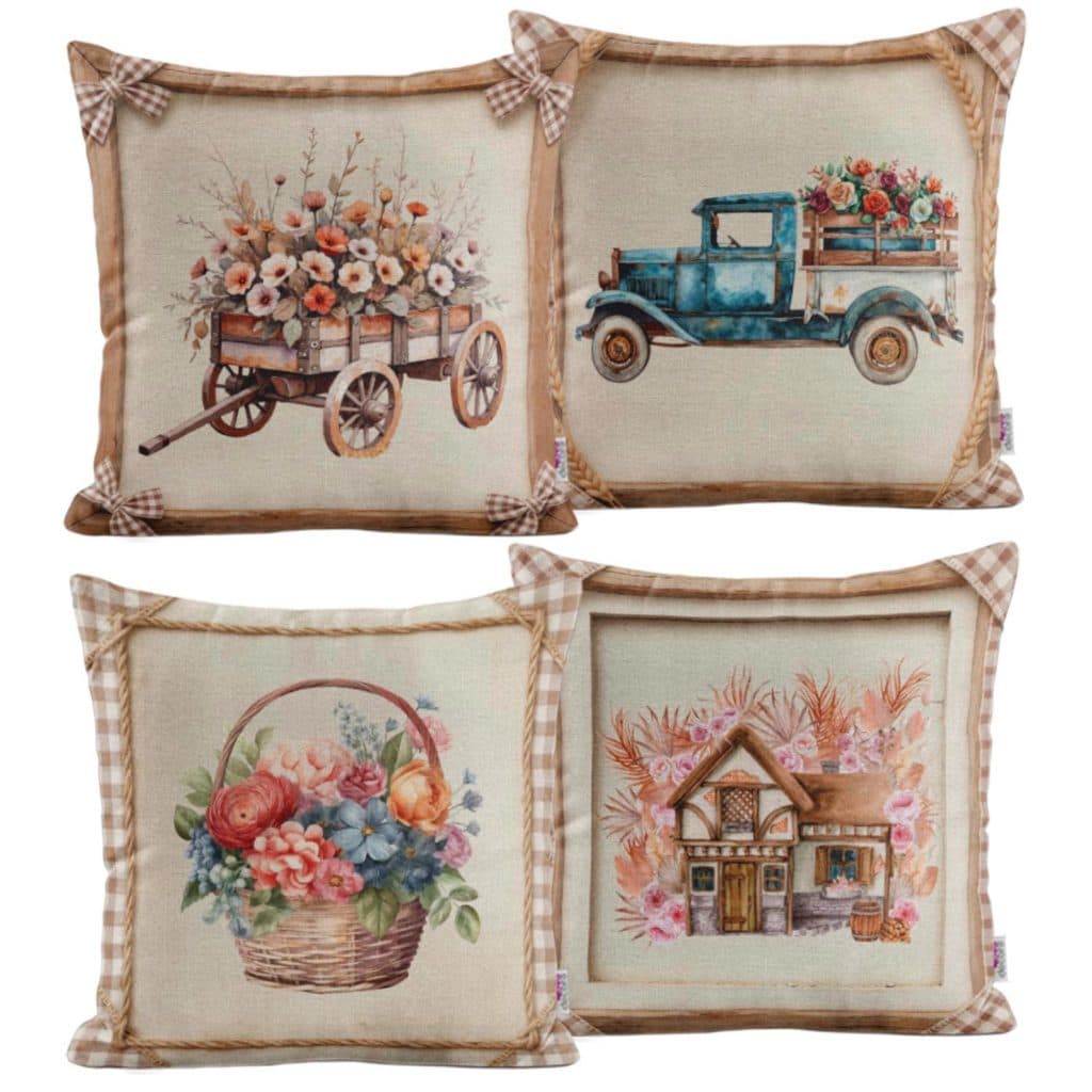 Kit 4 Capas de Almofadas Decorativas Para Sofá, Sala, Quarto, Cama Floral Luxo 40x40 | 45x45 | 50x50