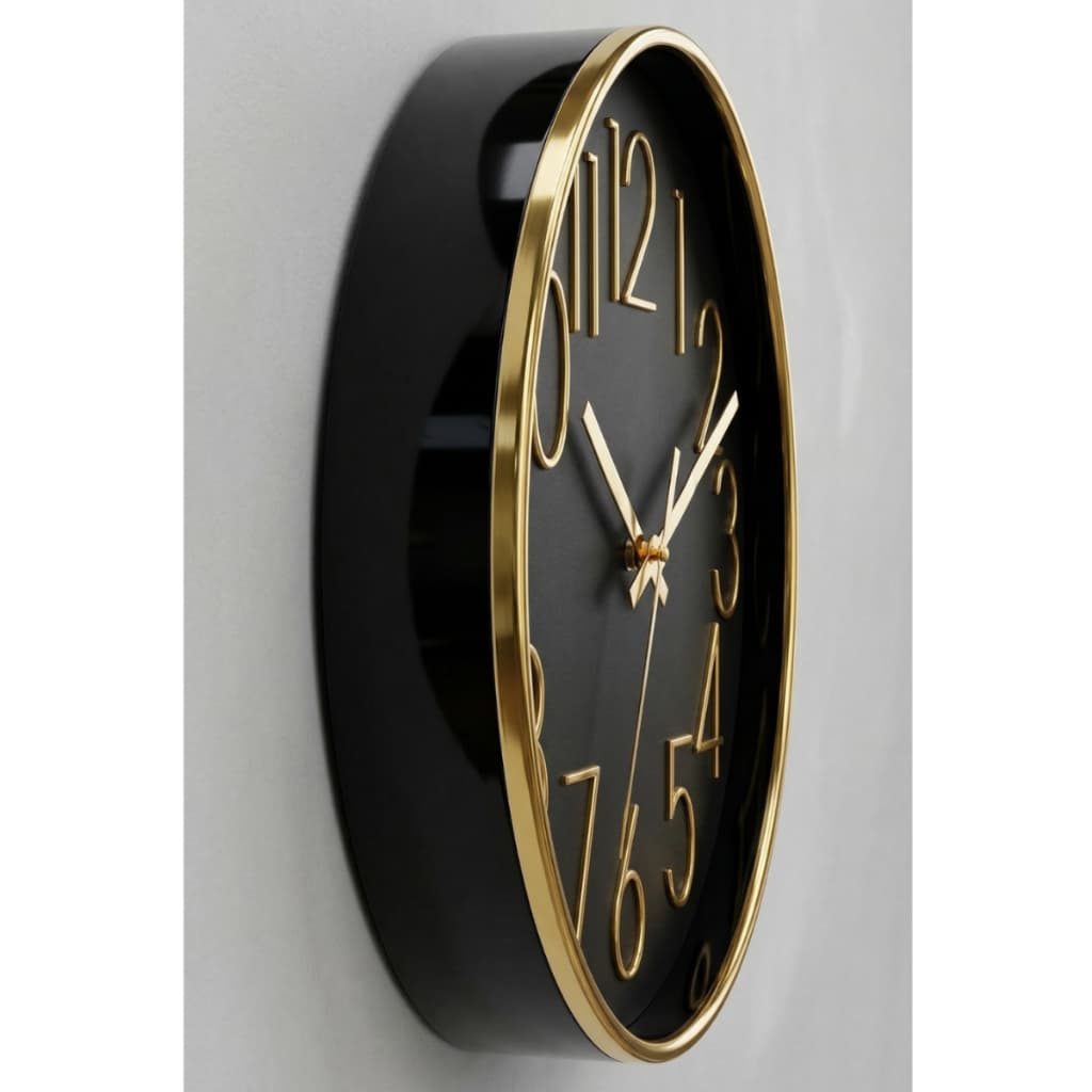 Relógio de Parede 30cm Preto com Dourado Moderno Luxo Silencioso Decorativo Sala Quarto