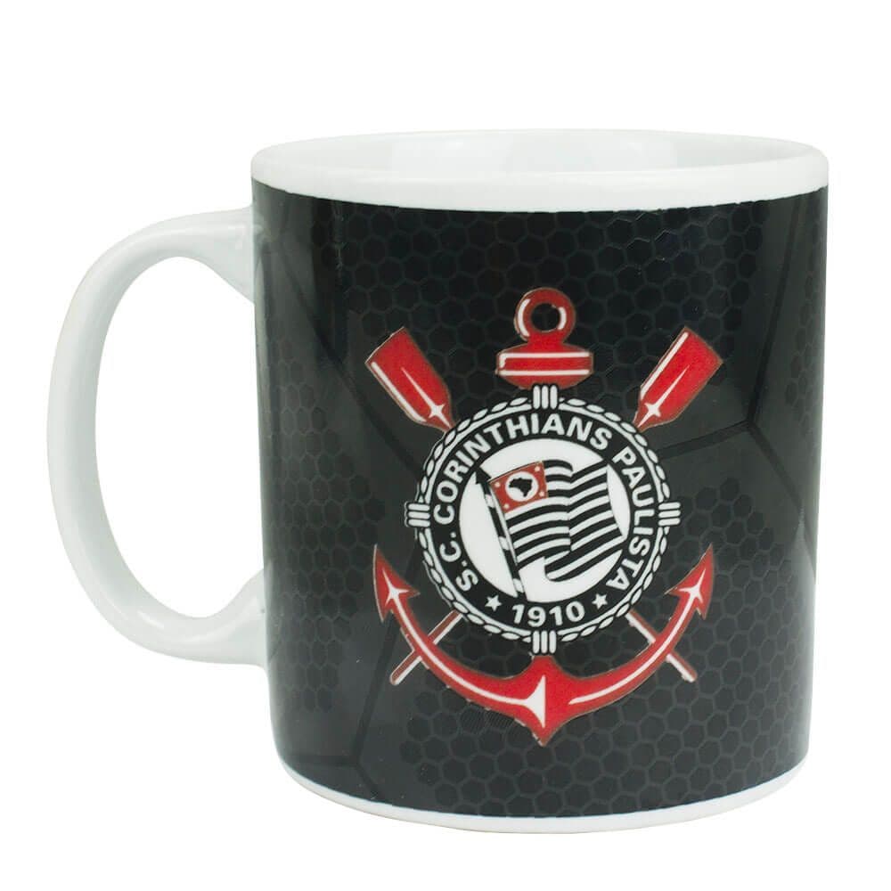 Caneca Corinthians Oficial Preta 325ml – Estampa Escudo Time Futebol Torcedor