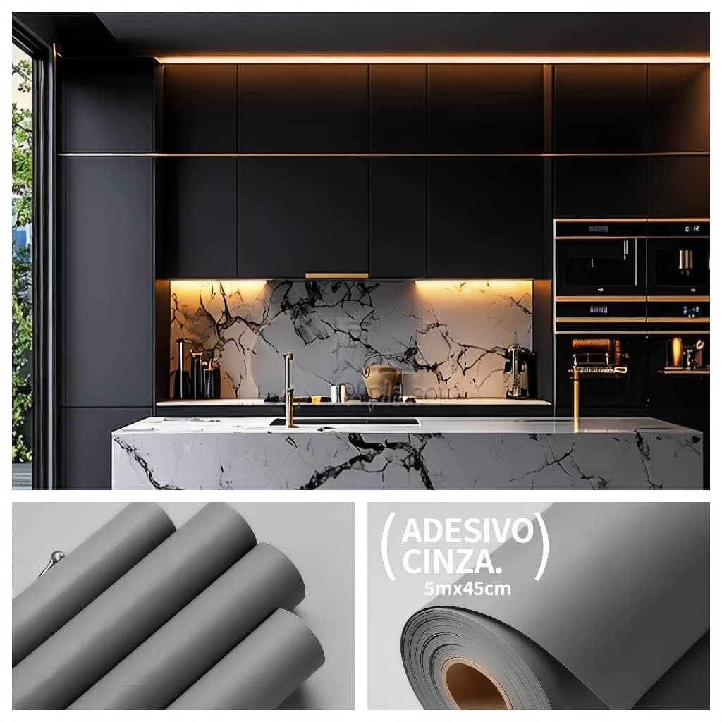 Papel de Parede Cinza Fosco Sólido Premium Luxo Impermeável Removível para Sala Reforma de Móveis5M*45CM