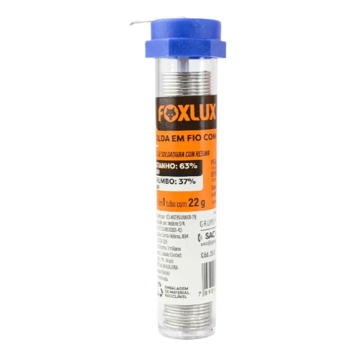 ARAME TUBO DE SOLDA ESTANHO 63/47 4M FOXLUX