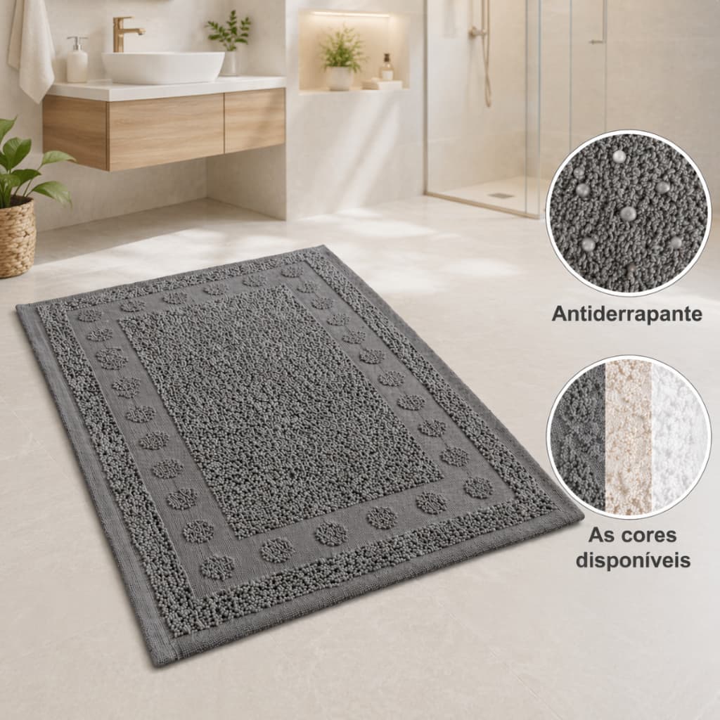 Tapete Atoalhado Piso Banheiro Antiderrapante 100% Algodão Premium 50X65cm