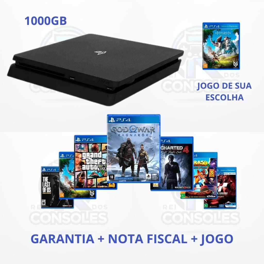Playstation 4 Slim 1tb - Video Game PS4 com 1 ou 2 controles 500gb ou 1tb + Jogos