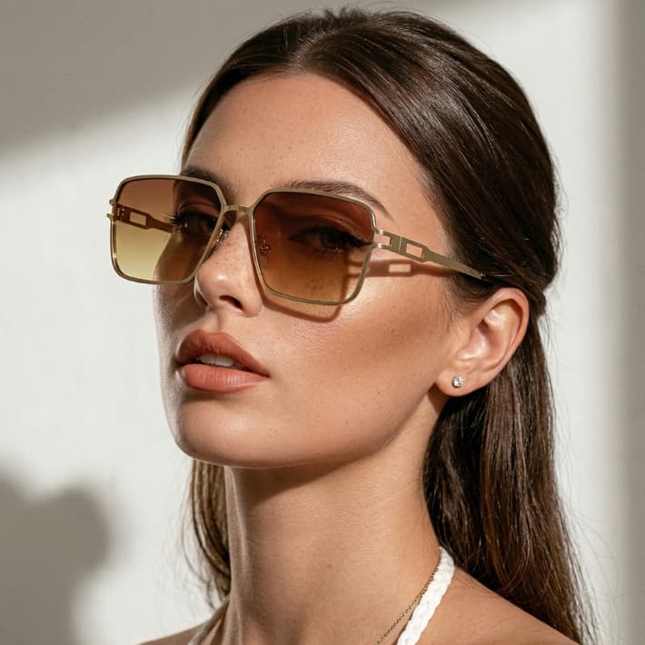 Óculos de Sol Quadrado Premium Dourado Marrom Degradê Classico Elengante uv400 Masculino Feminino